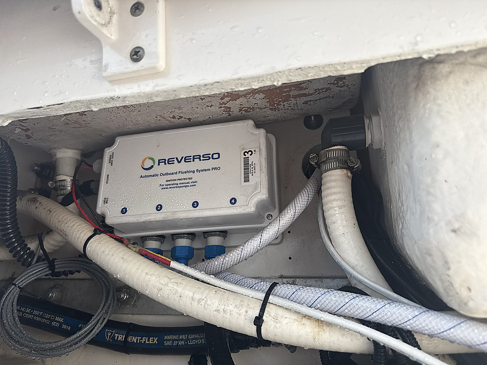 A Reverso automatic outboard flushing panel installed by Eastern Bay Boat Works