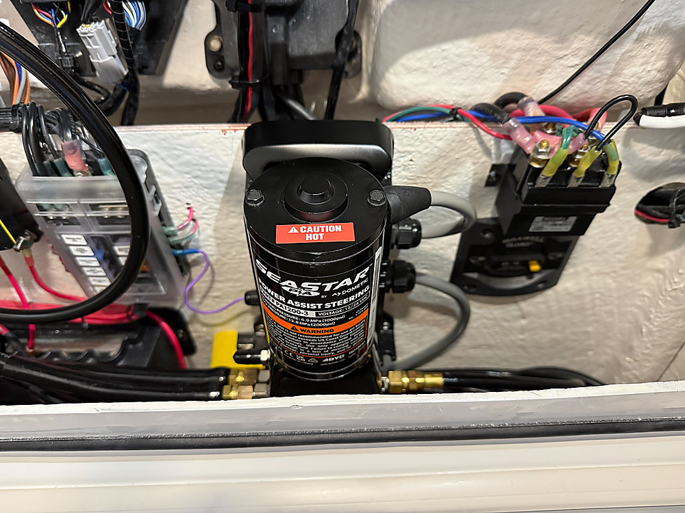 A SeaStar hydraulic power assist pump installed by Eastern Bay Boat Works