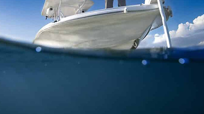 A clean hull below the waterline, protected with bottom paint and Propspeed